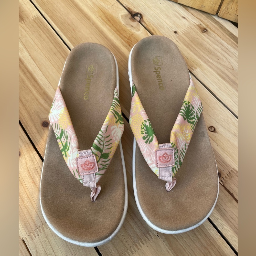 Women's Floral Flip Flops - Pink and Yellow